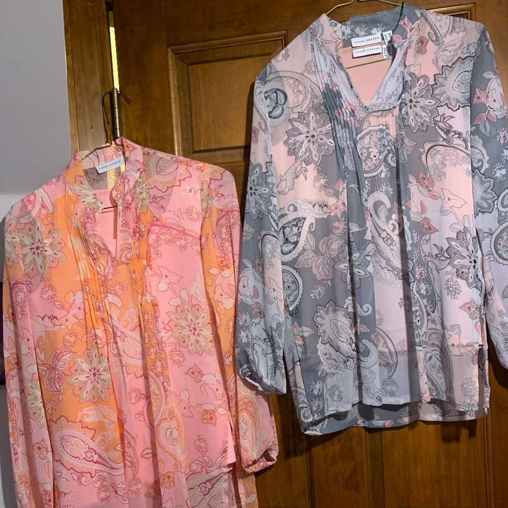 Susan Graver tunic tops with sleeveless shells, size xxs, NWOT (set of 2)